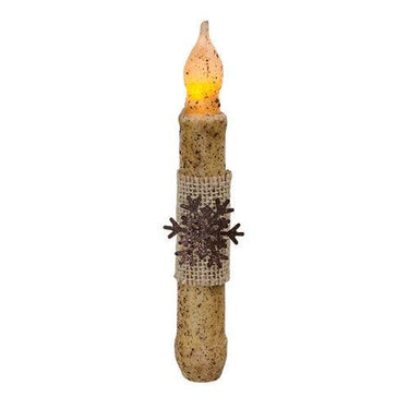 6 Burnt Ivory Burlap & Snowflake Timer Taper - The Fox Decor